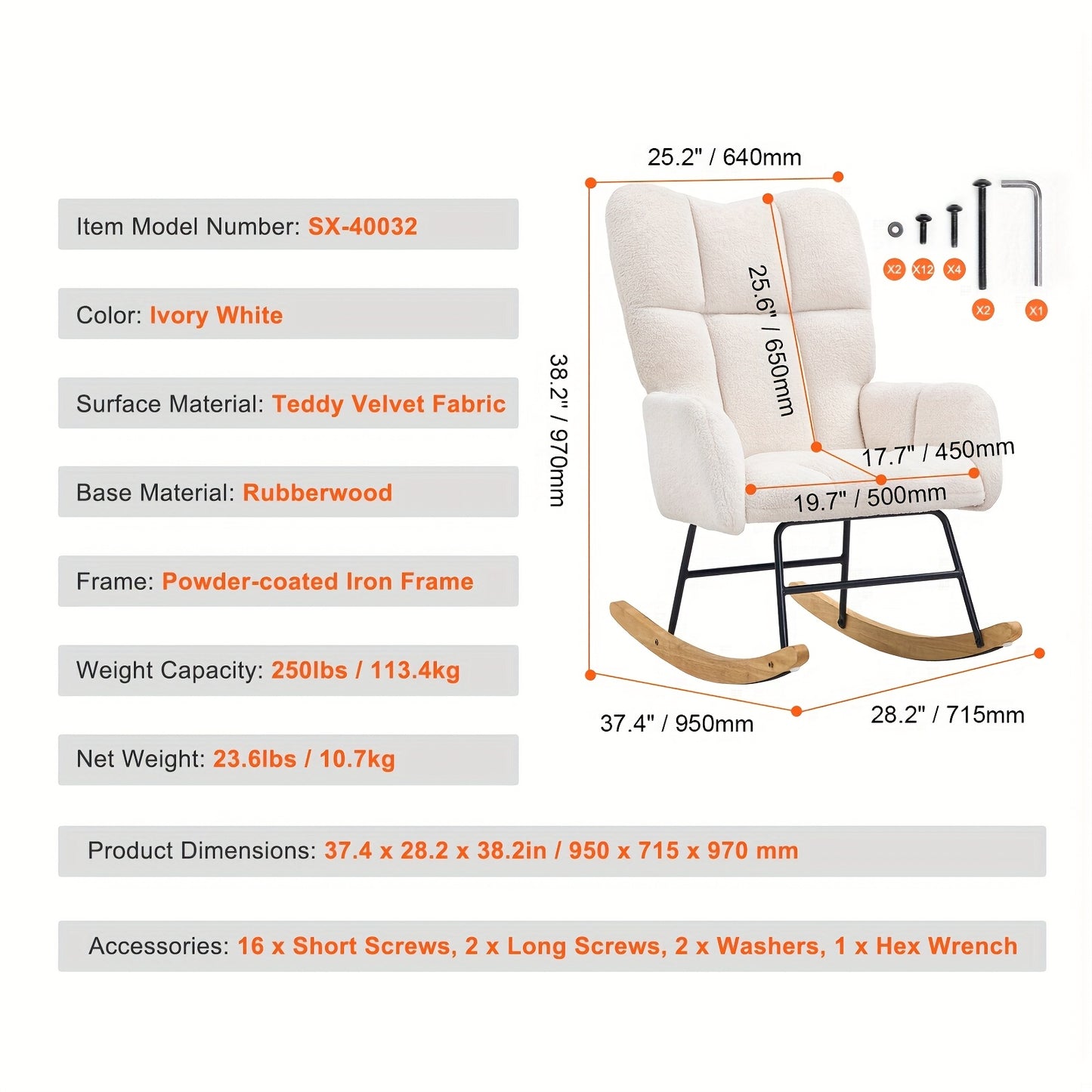 Schommelstoel – Glijstoel – Schommelstoel Baby – Relaxstoel – Loungestoel – Velvet Bekleding – Handmatig Glijdend Mechanisme – Hoge Rugleuning – Max 113,4 kg Draagkracht