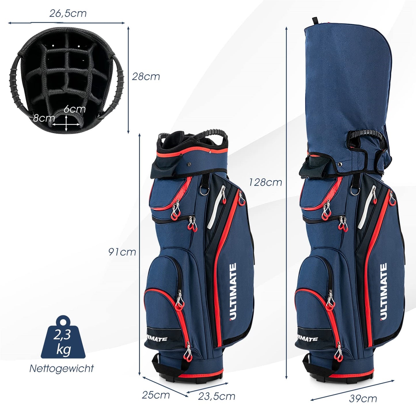 Golfbag – Golftas – Golfcarttas – Standbag – Golfreistas – Lichtgewicht Nylon – 14 Clubs Compartiment – Waterafstotende Regenhoes – 7 Zakken Met Ritssluiting