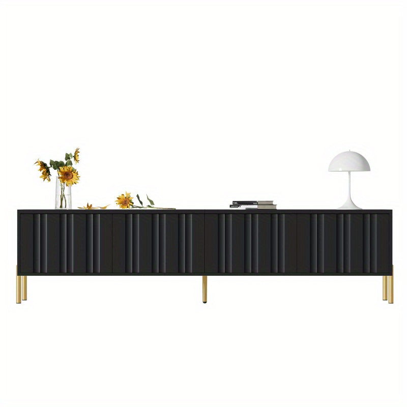 TV-meubel – TV-kast – TV-dressoir – Mediameubel – Tv-meubel met opbergruimte – 190 cm breed – Gouden poten en Soft-Close deuren - Zwart