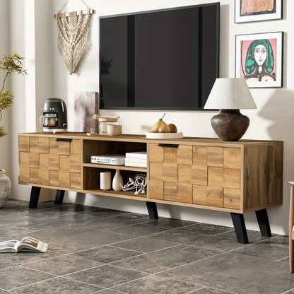 Modern TV Meubel – Tv Kast – Tv Stand – Entertainment Meubel – Woonkamer Kast – 160 cm Breed – 2 Deuren en 2 Open Vakken – Zwart Bruin Wit