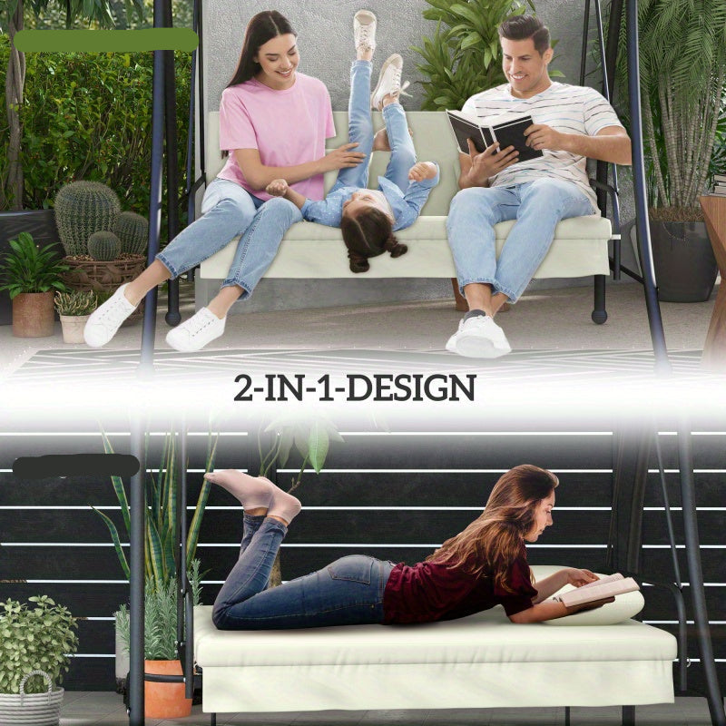 3-persoons Hollywood Schommel – Tuinbank – Loungebank – Terrasbank – Buitenbank – Verstelbaar Zonnedak – Stabiel Metalen Frame 240 kg Capaciteit – Crème Wit