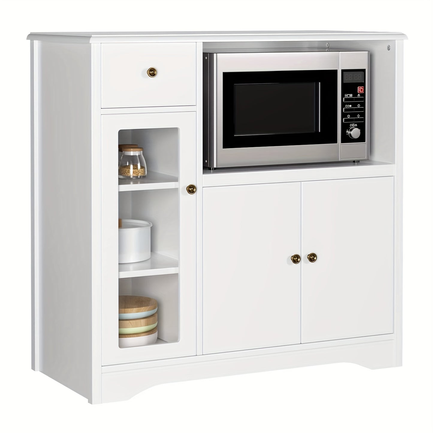 Kealive Kitchen Storage Cabinet Sideboard Featuring a Microwave Stand, Adjustable Shelves, And Doors Suitable for The Kitchen, Dining Room, Or Living Room, in White, Measuring 90 X 40 X 82 Cm.