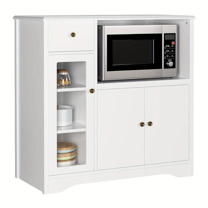 Kealive Kitchen Storage Cabinet Sideboard Featuring a Microwave Stand, Adjustable Shelves, And Doors Suitable for The Kitchen, Dining Room, Or Living Room, in White, Measuring 90 X 40 X 82 Cm.