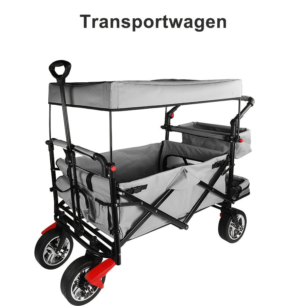 Opvouwbare Campingwagen met Luifel – 900D Dubbel Laag Oxford Doek, Verlengd Dakpaneel & Veiligheidssluitingen – Grijs – Stevige Draagkar met Stofhoes en Opbergvakken
