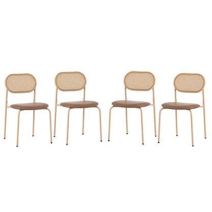 Set of 6 Modern Minimalist Rattan Lounge Chairs with Sturdy Metal Legs - Brown Woven Seating for Living Room, Bedroom & Dining Area - Lightweight Durable Design, Easy-Clean Surface, Versatile Indoor Furniture for Home or Comm