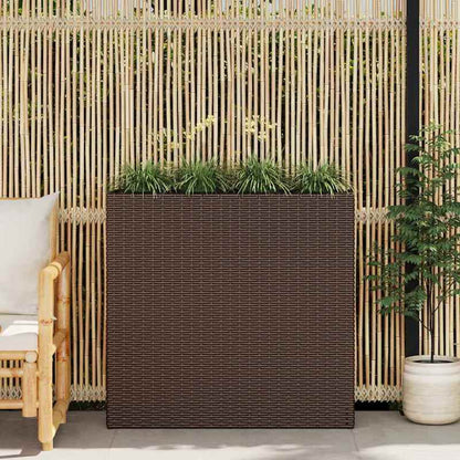 Modern Metal Square Planter Box with 4 Pots - Weather-Resistant Indoor/Outdoor Garden Bed, Striped Design & Brown Poly Rattan-Like Texture, Durable Metal Construction for Patio, Balcony, or Lawn - Ideal for Bonsai Trees & Sma