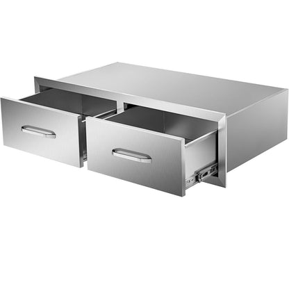 Dubbele BBQ Lade – BBQ Lade Opberglade – Buitenkeuken Lade – RVS Opberglade – 75x25 cm – Roestvrij Staal – Weerbestendig & Stil Uittrekbaar
