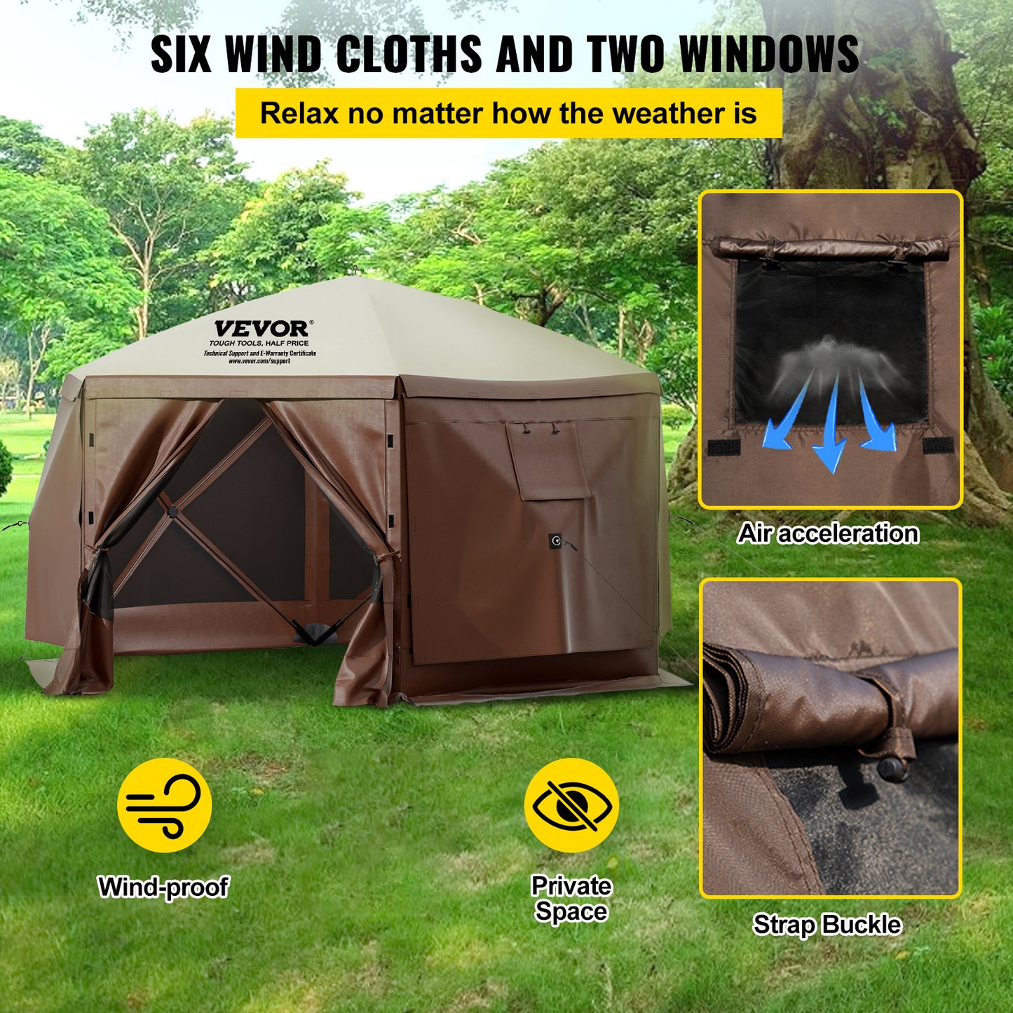 Pop-up Camping Gazebo – Camping Tent – Partytent – Luifel – Schaduwdoek – 12x12 Voet – 300D Oxford Waterafstotend – Stevig Stalen Frame