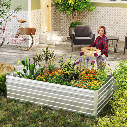 Verhoogde Metalen Tuinbak – Plantenbak – Bloembak – Kruidenbak – Groentebak – Silvery – Verzinkt Staal – Weerbestendig – Eenvoudige Montage