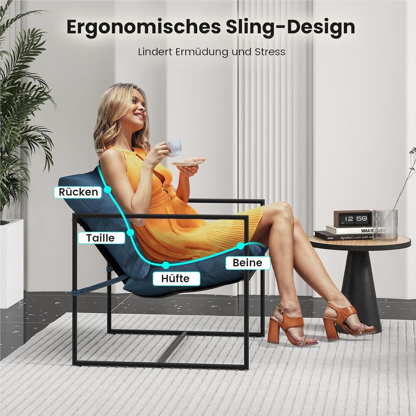 Slingstoel – Lounge Stoel – Accentstoel – Strandstoel – Klapstoel – Set Van 2 – Met Metalen Frame – Ademend Stoffen Zitvlak
