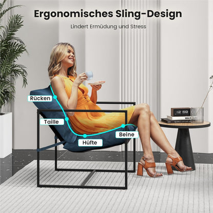 Slingstoel – Lounge Stoel – Accentstoel – Strandstoel – Klapstoel – Set Van 2 – Met Metalen Frame – Ademend Stoffen Zitvlak