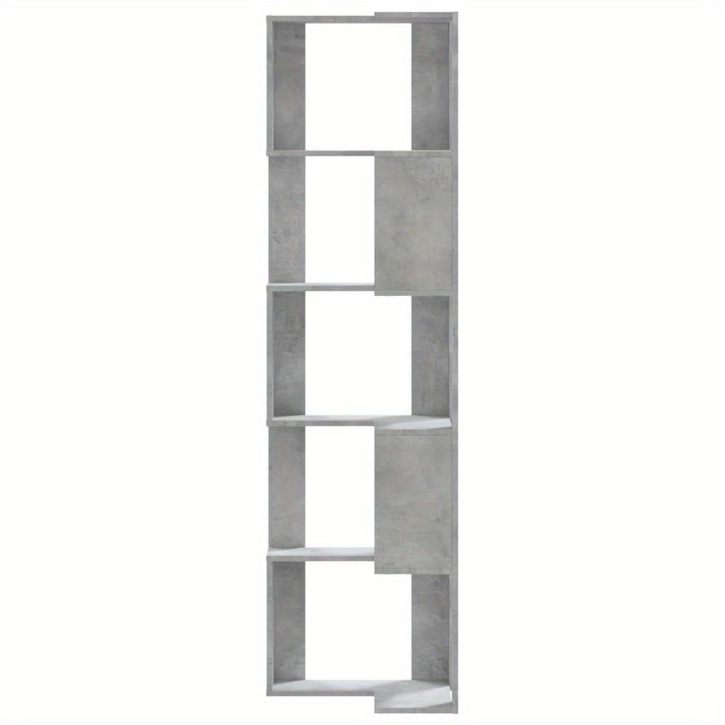 Hoekboekenplank – Boekenkast – Hoekkast – Wandrek – Opbergmeubel – Betonlook Grijs – 5 Planken – 50x50x179 cm – Hout en Kunstboard