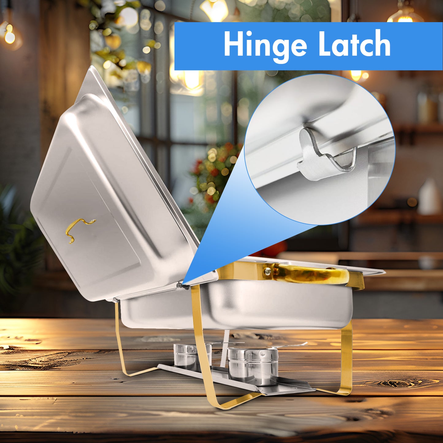 Chafing Dish – Buffetwarmer – Warmhoudplaat – Warmhoudschaal – Warmhoudbakken – RVS Goudkleurig – 4-delig – 9 Liter per Pan – Veilig Afgeronde Randen