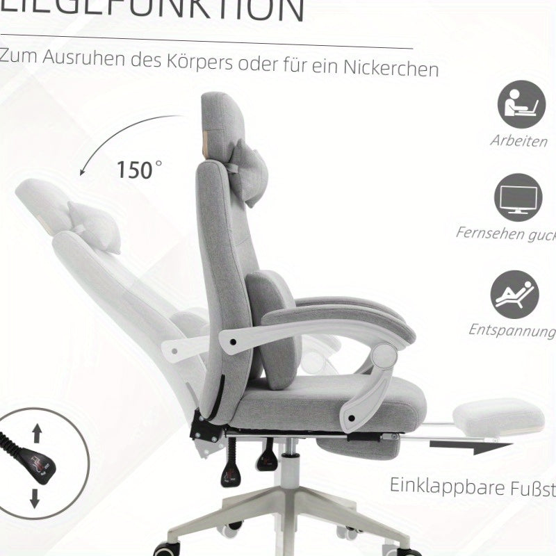 Ergonomische Bureaustoel – Bureau Stoel – Gamingstoel – Werkstoel – Office Chair – Verstelbare Hoogte – 360° Draaifunctie – Zwenkwieltjes – Multi-Layer Schuim – Roestvrijstalen Frame – Grijs