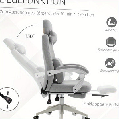 Ergonomische Bureaustoel – Bureau Stoel – Gamingstoel – Werkstoel – Office Chair – Verstelbare Hoogte – 360° Draaifunctie – Zwenkwieltjes – Multi-Layer Schuim – Roestvrijstalen Frame – Grijs