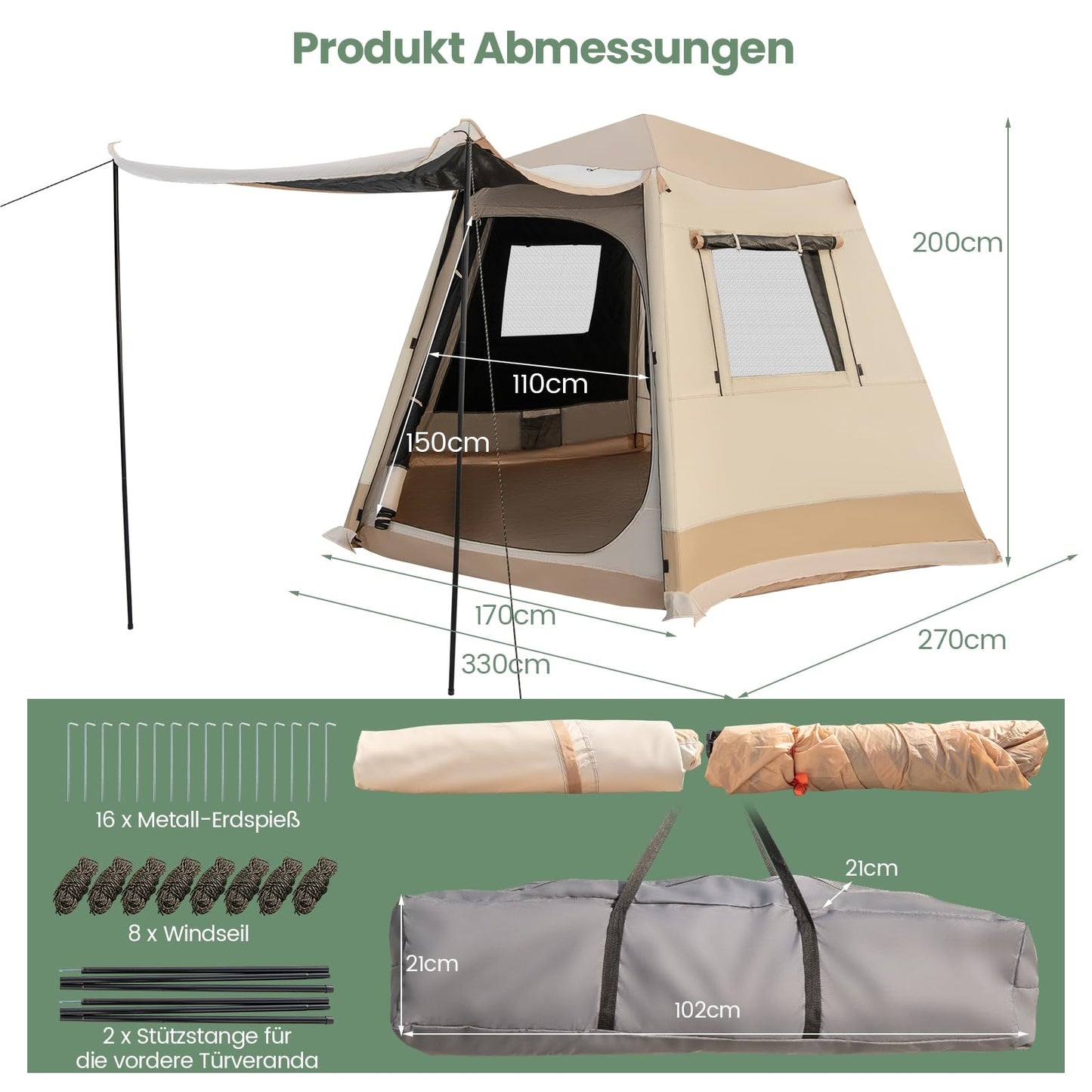 Gezinstent – Kampeertent – Tunnel Tent – Familietent – Outdoor Tent – Voor 4-6 Personen – Waterdicht Met UV Bescherming 50+
