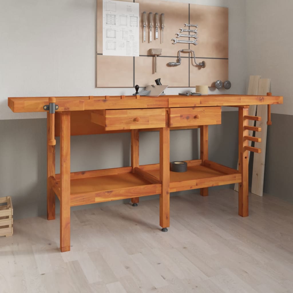 Werkbank – Werktafel – Werkmeubel – Klusbank – Massief Acaciahout – Stevig Werkblad – Twee Bankschroeven Zonder Kast