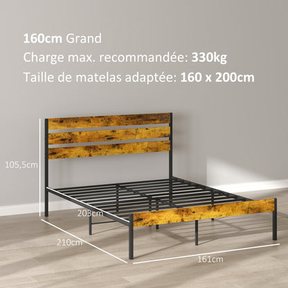 Tweepersoonsbed – Dubbelbed – Bedframe – Lattenbodem – Industrieel Bed – 160x200 cm – Onderbed Opbergruimte – Hout en Staal