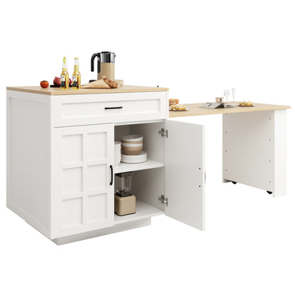 Uittrekbare Keukentafel – Uitklapbare Eettafel – Verstelbare Tafel – Uitbreidbare Tafel – Keukenmeubel – Wit/Zwart – Verstelbaar 133-202 cm – Met Opbergruimte en Wieltjes