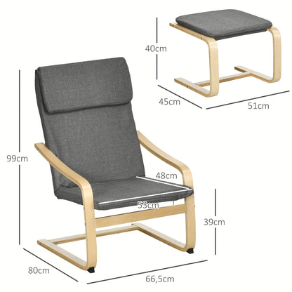 Fauteuil – Relaxstoel – Leunstoel – Lounge Fauteuil – Sessel – Grijs – Met Voetenbank – Fluweel Bekleding – Stevig Metaal Frame