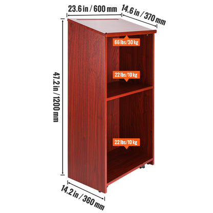 Spreekgestoelte – Lessenaar – Podium – Lezenaar – Preekstoel – Donkerbruin Hout – In hoogte 120 cm – Met Wieltjes en Opbergruimte