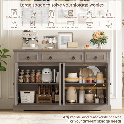 Kast Ladenkast – Dressoir Opbergkast Sideboard Commode – Wit Hout – 2-Deurs 4-Laden – Verstelbare Planken – Stevige Houten Constructie