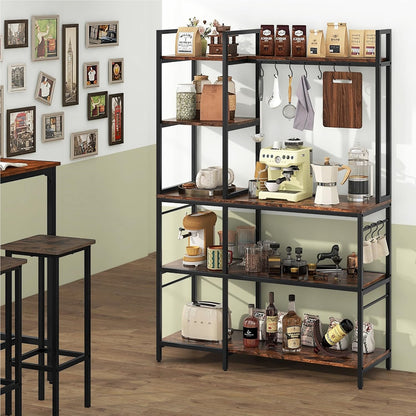 Keukenkast – Opbergkast – Rek – Plankenkast – Opbergmeubel – 5-laags Met Stopcontacten – Vintage Bruin Met Metalen Frame