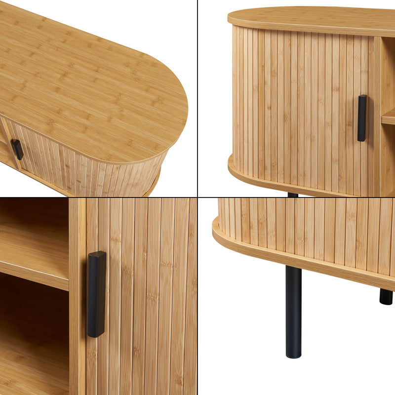 tv-meubel – tv-kast – tv-dressoir – media-meubel – entertainmentmeubel – 140x40x55 cm – MDF met bamboe-look en metalen poten