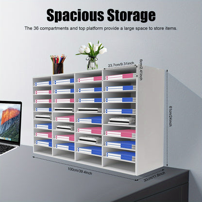 36-vaks PVC Opbergkast – Documenten Organizer – Archiefkast – Bureauhouder – Folderhouder – Wit – Stevig PVC Met Vilten Binnenkant – Compact Modern Design 100x30x61 cm