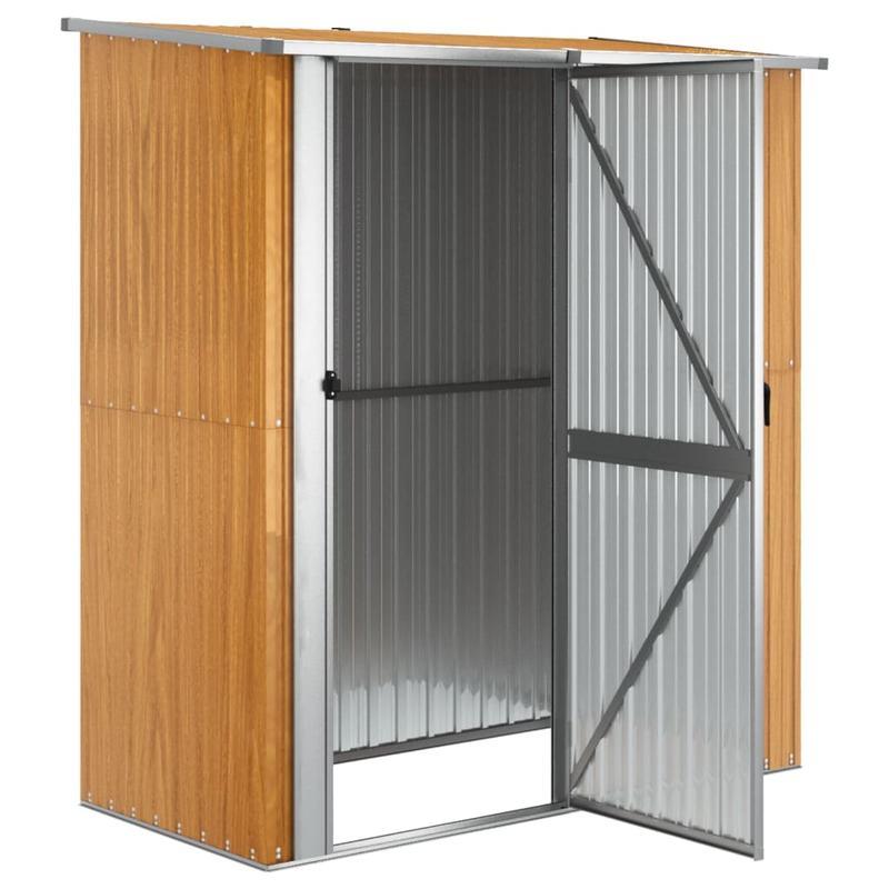 Buitenopslag Berging Tuinhuis Tuinkast Buitenberging – Donkerbruin Houtlook – Gegalvaniseerd Staal – Koperkleurig Dak – 180,5x97x209,5 cm – Veilig Slot – Weerbestendig & Ruim