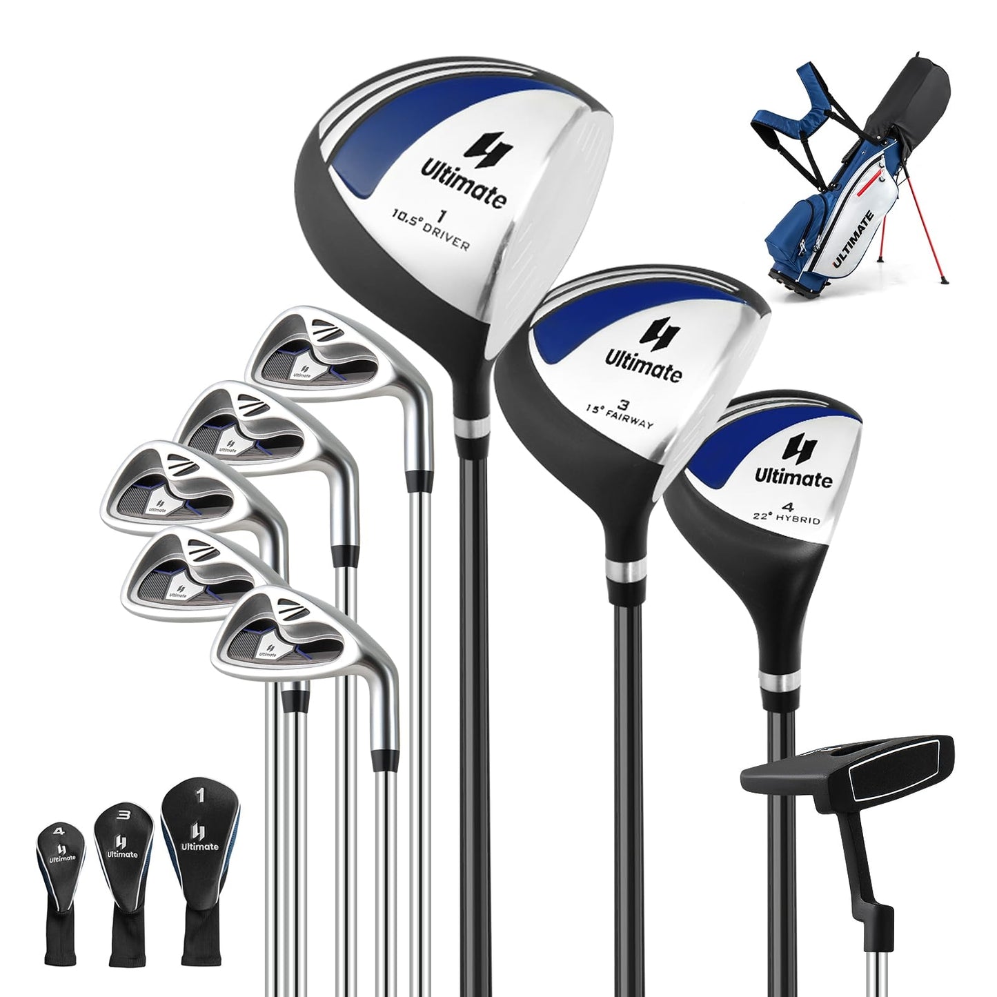 Complete Heren Golfset – Golfclubs Set – Golftas – Golf Driver – Golf Putter – Lichtgewicht 5,8 kg – 460cc Aluminium Driver – Inclusief Regenhoes – Rechts Handig – 11-Delig
