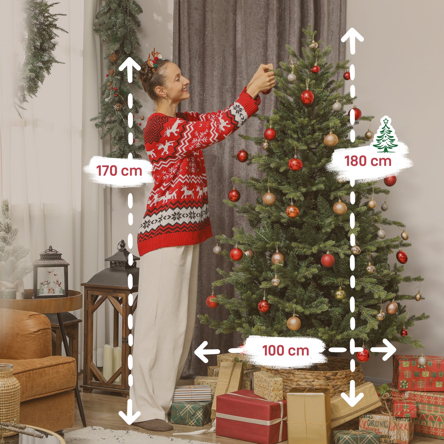 Kunstkerstboom – Kunstboom – Nepkerstboom – Weihnachtsbaum – Kerstversiering – Realistische Takken – Stevige Metalen Standaard – Gemakkelijk te Monteren – Groen