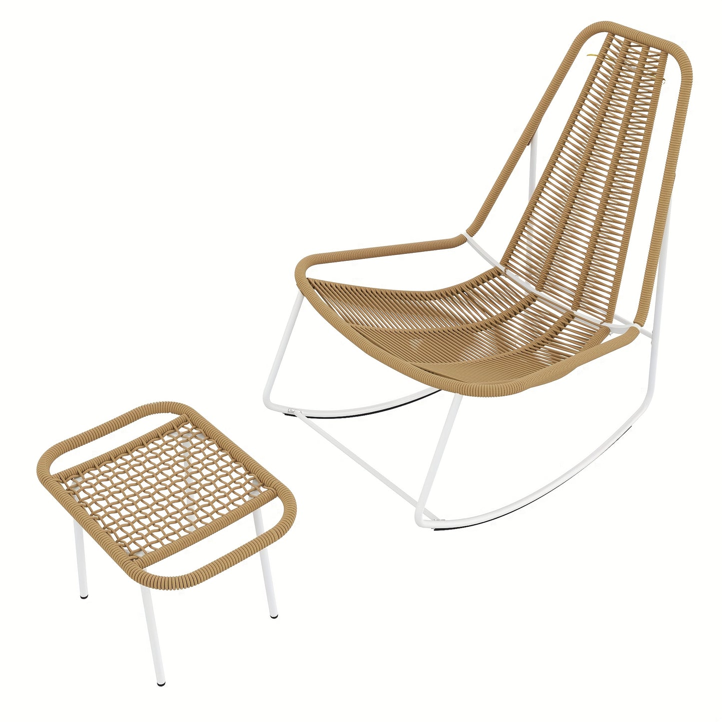 Set 2x Vrijstaande Leisure‑Stoelen met Voetenbank – Handgeweven Touw (Rope) Design, Belastbaarheid 160 kg – Ideaal voor Balkon, Woonkamer of Thuis/Office Lounge