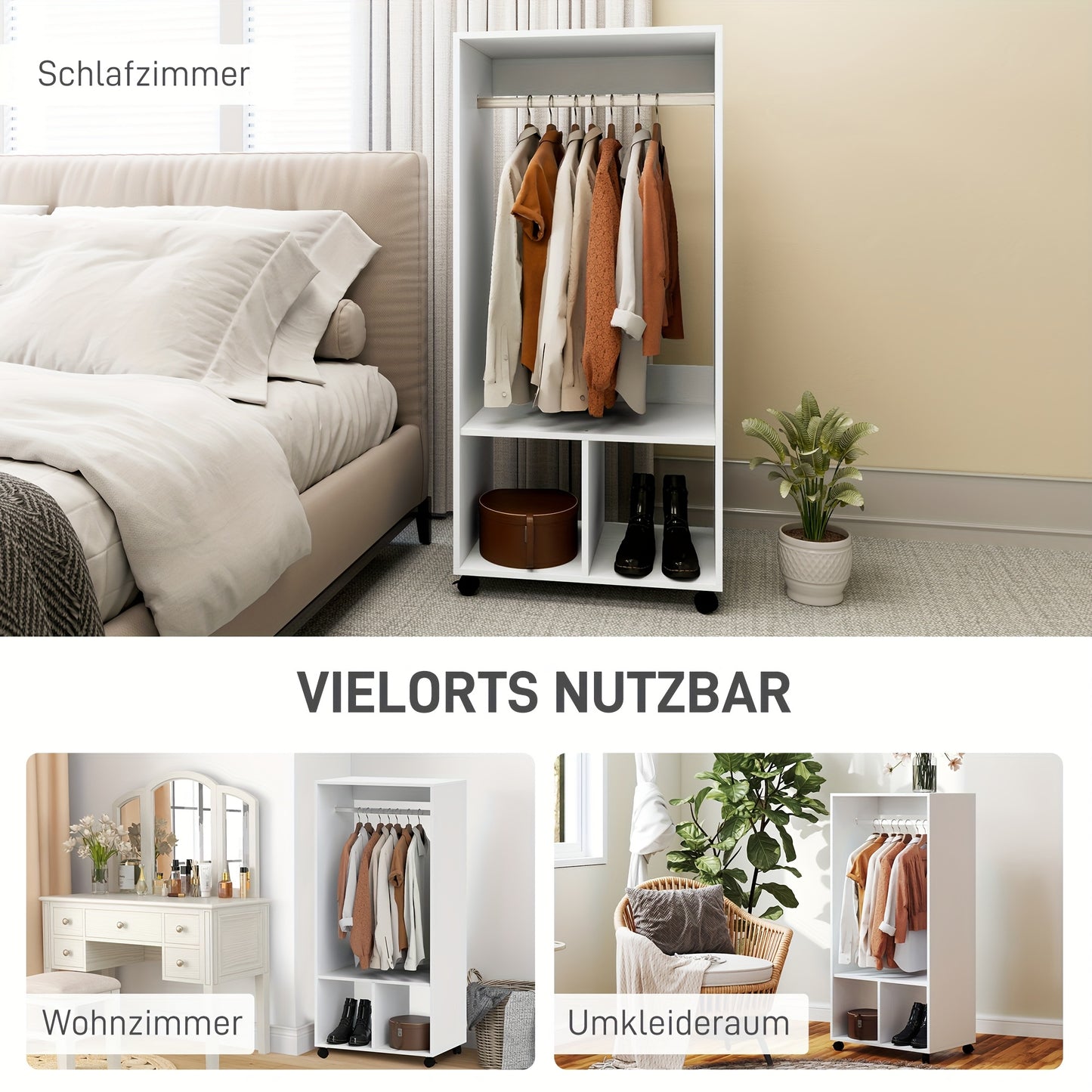 Mobiele Kledingkast – Verplaatsbare Kast – Draagbare Klerenkast – Opbergkast – Kledingrek – Compact 60x40x127 cm – Aluminium Frame en 4 Zwenkwieltjes