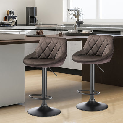 Velvet Bar Stools, Kitchen Bar Stools, Set of 6, Adjustable Height, 360-Degree Swivel, with Metal Footrest, Non-Slip Base
