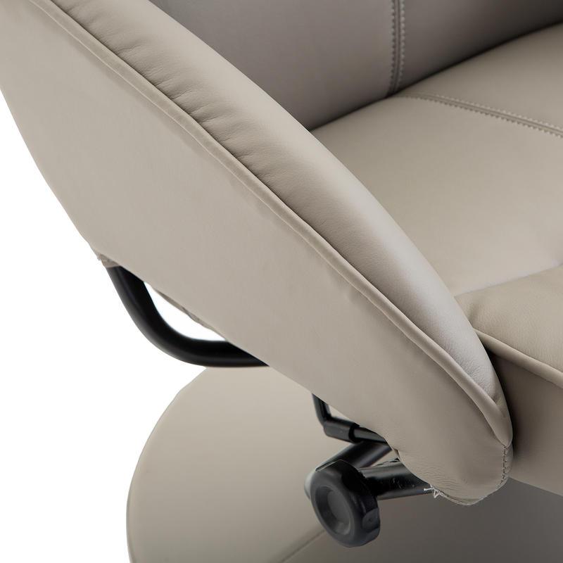 Draaifauteuil – Draaistoel – Relaxfauteuil – Loungestoel – Zithoekstoel – 360° Draaibaar – Comfortabele Ottoman – Stevig Kunststof & Houten Frame – Gemakkelijk Reinigbare Stof – Beige/Grijs