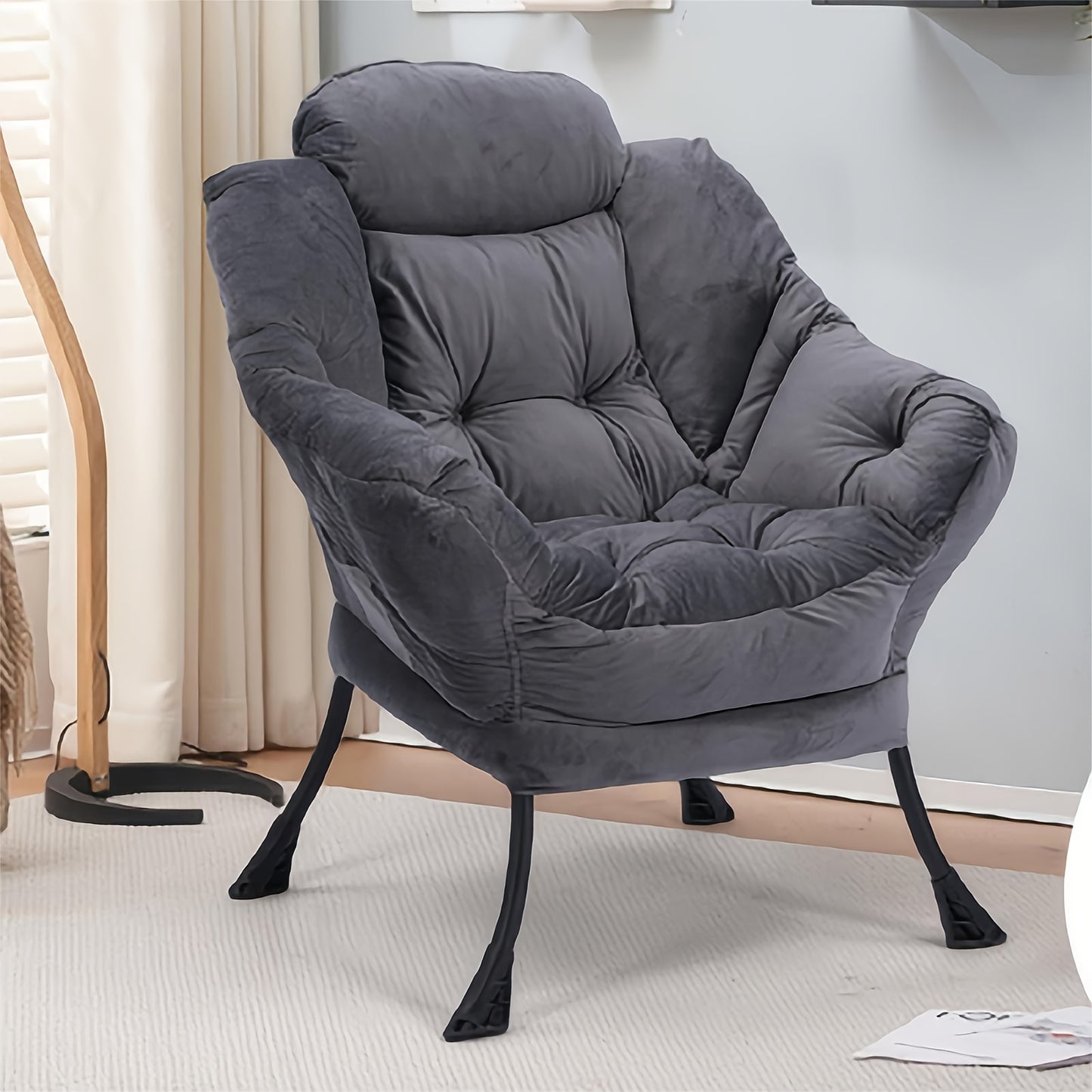 Lounge Fauteuil – Relaxstoel – Lazy Chair – Stoel Met Voetenbank – Donkergrijs – Metalen Frame – Zachte Polyester Bekleding