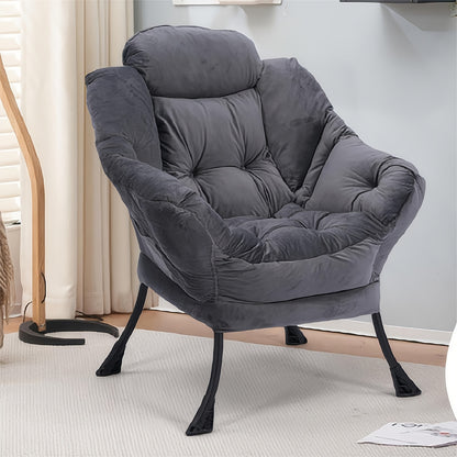 Lounge Fauteuil – Relaxstoel – Lazy Chair – Stoel Met Voetenbank – Donkergrijs – Metalen Frame – Zachte Polyester Bekleding
