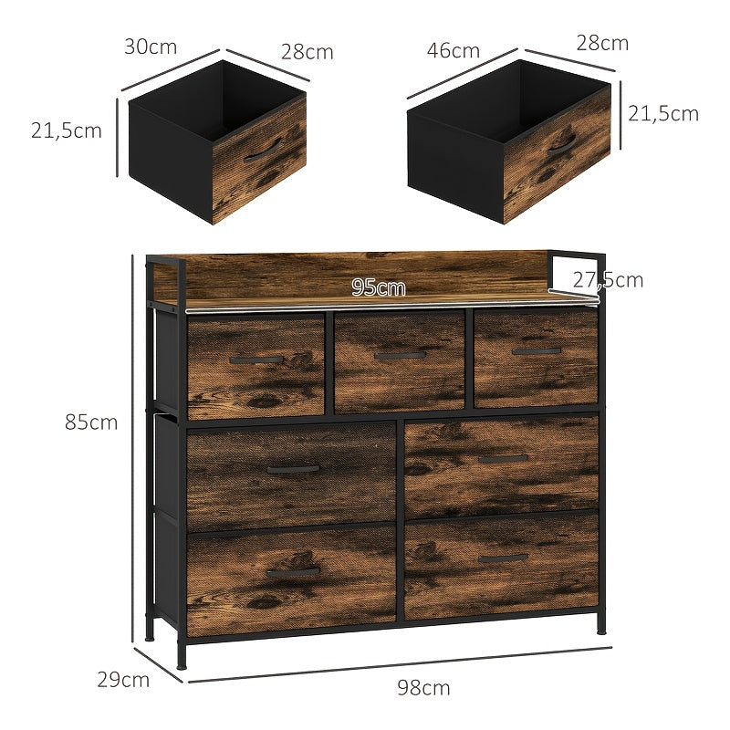 Ladekast – Ladenkast – Kommode – Opbergkast – Dressoir – Industrieel Design – 7 Lades – Anti-Kantel Beveiliging – MDF Frame – Stoflades – 68,5 cm Hoog – Ruime Opbergruimte – Vrijstaand – Eenvoudige Montage