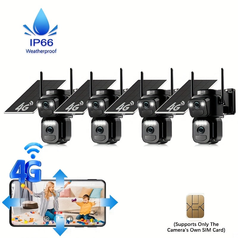 Beveiligingscamera – Camerabewaking – Buitencamera – Draadloze Camera – IP Camera – 2K Dual Lens Resolutie – Zonnepaneel Met 4G Verbinding