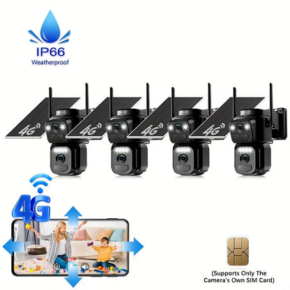 Beveiligingscamera – Camerabewaking – Buitencamera – Draadloze Camera – IP Camera – 2K Dual Lens Resolutie – Zonnepaneel Met 4G Verbinding