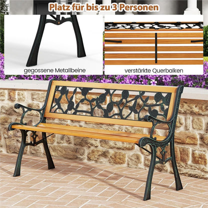 Tuinbank – Buitenbank – Balkonbank – Parkbank – Houten Bank – Weerbestendig Hout – Stevig Metalen Frame – 2 Persoons – 126 x 52 x 74 cm