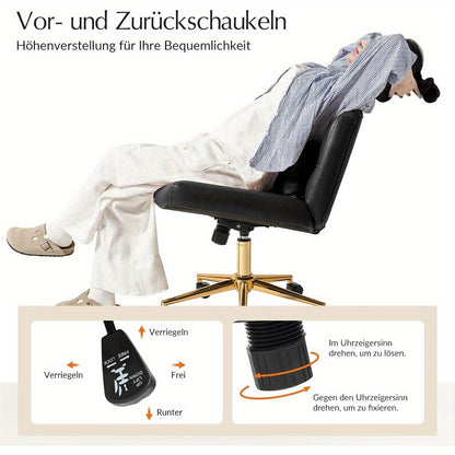 Ergonomische Bureaustoel – Bureaustoel Zonder Armleuningen – Werkstoel – Draaistoel – Schommelstoel – Zithoogte Verstelbaar – Metalen Onderstel Zwart