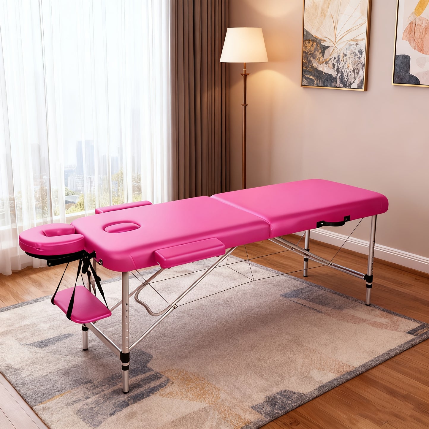Foldable Professional Massage Bed with Headrest, Side Bolsters And Storage Shelf, Supporting Up to 130kg. Portable Spa Salon Bed Featuring Facial Support And Breathable Design. Portable Heavy-duty Massage Bed, Beauty Bed, Lig