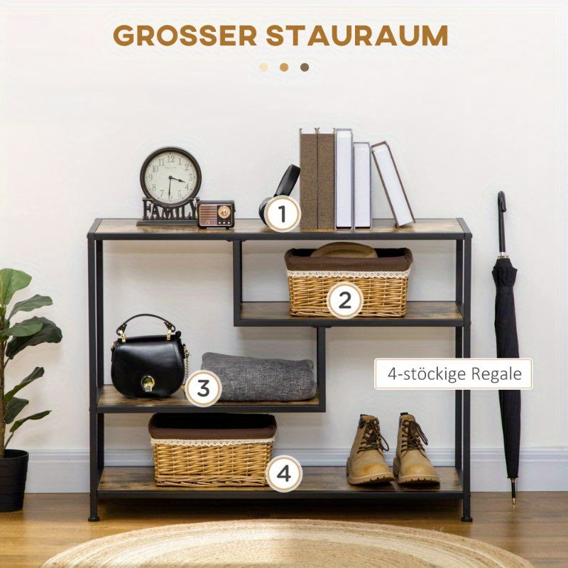 Industrieel Sidetable – Smalle Console Tafel – Opbergmeubel – Haltafel – Bijzettafel – Zwart Stalen Frame – Ruimtebesparend Ontwerp – Anti-Kiep Beveiliging
