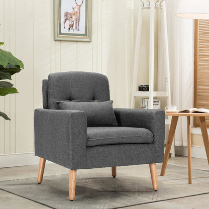 Moderne Accentstoel – Fauteuil – Loungestoel – Leunstoel – Relaxzetel – Linnen Stof – Ergonomisch Design met Verstelbare Voetpads – Comfortabele Kussens met Lendensteun – Grijs