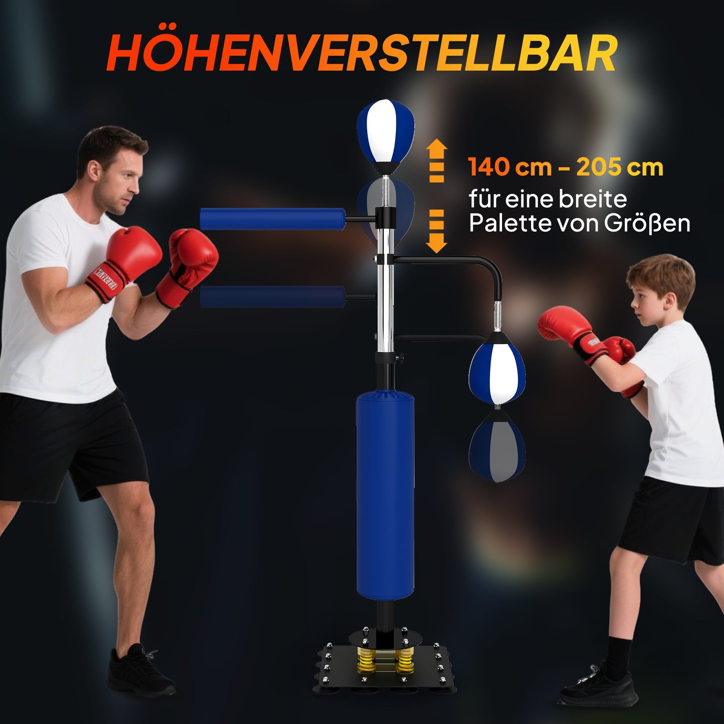 Bokszakstandaard – Bokspaal – Boksbalstandaard – Punchingball – Kickpad – Verstelbaar in Hoogte – Stalen Constructie – Blauw