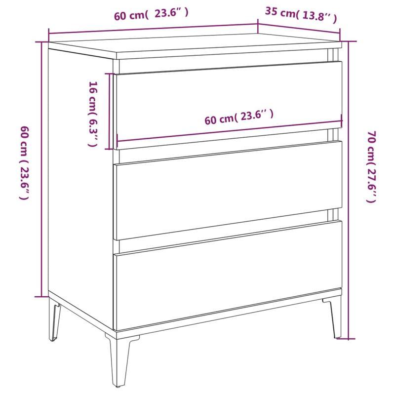 Sideboard 60x35x70cm bewerkt wood wit Removable storage practical