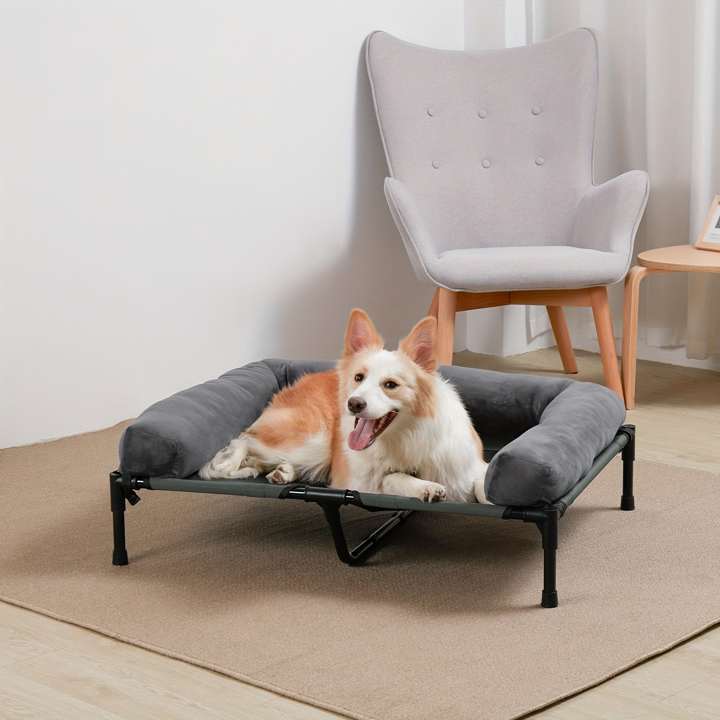 Verhoogd Hondenbed – Hondenmand – Hondenkussen – Hondenligbed – Dierenbed XL – Ademend Mesh – Afneembare Pluche Bolster