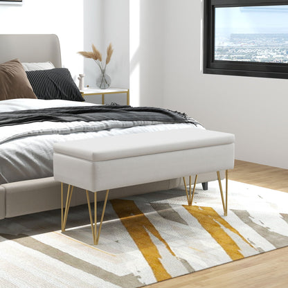 Bankje – Zitbank – Opbergbank – Halbankje – Gestoffeerd – Linnenlook Stof – Met Opbergruimte – Stalen Poten – 100x40x49 cm – Comfortabele Zitting